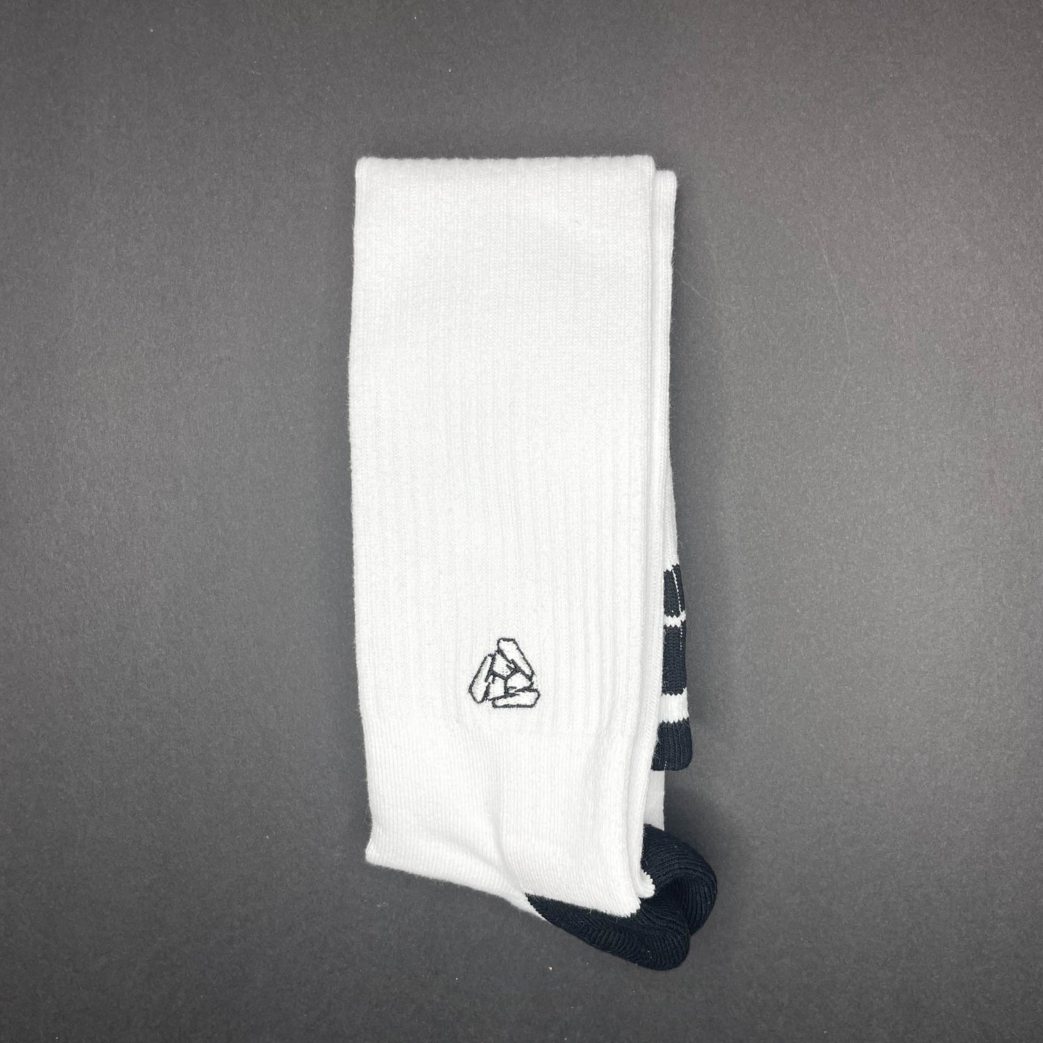 Menace Clothing black and white Hood Rat knee high socks and Menace Tri M logo.