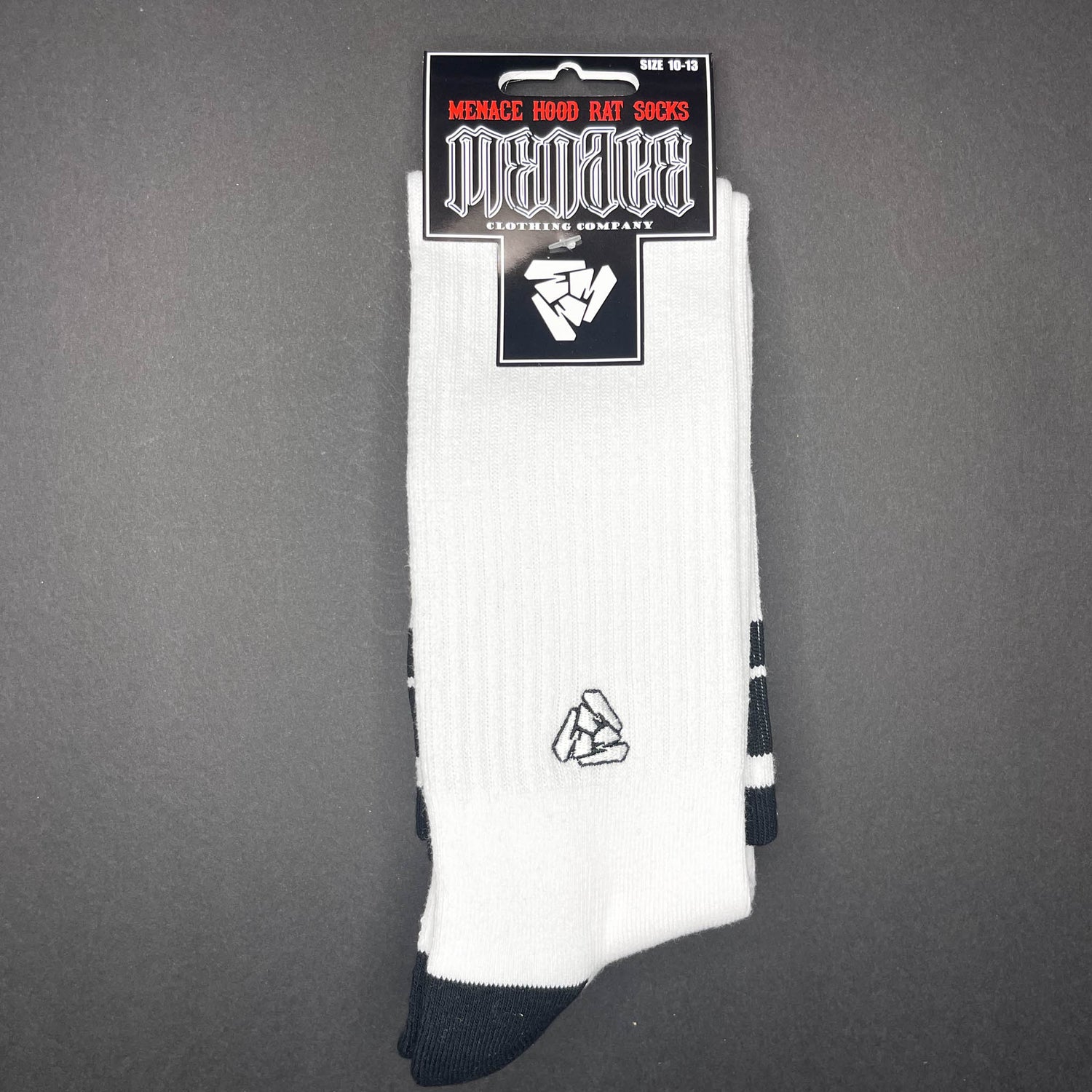 Menace Clothing Hood Rat black and white knee high socks.