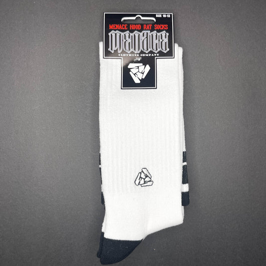 Menace Clothing Hood Rat black and white knee high socks.