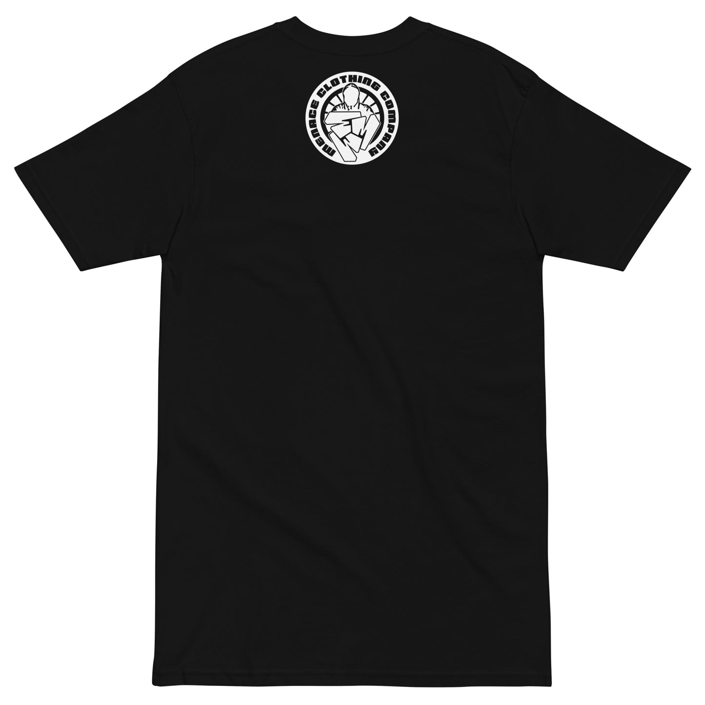 Back of Menace Clothing Working Class Shout Out T-Shirt. Black T-Shirt with Menace Clothing Co logo. Small M with Hooded silhouette on middle back of the t-shirt near collar.
